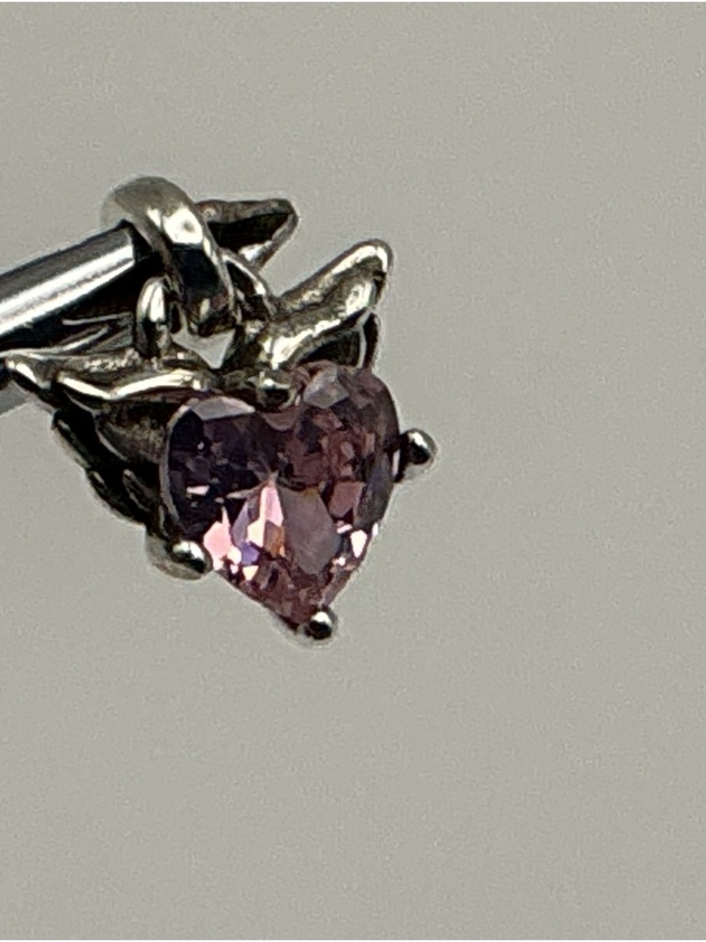 Pandora Winged Heart Mini Dangle Charm Pink Crystal S925